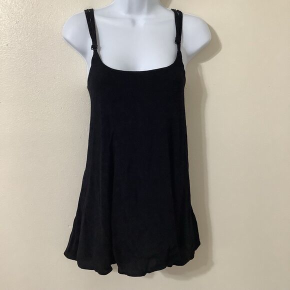 Reformation Black Slinky Dainty Gauzy Stappy Grunge Square Neck Slip Dress Med - Picture 1 of 11